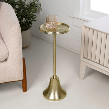 Irida 24" Art Deco Designer Pedestal Drink Table and Decorative End Table with Hammered Round Top and Bell Base